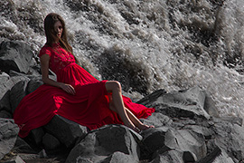 dettifoss girl waterfall iceland red dress